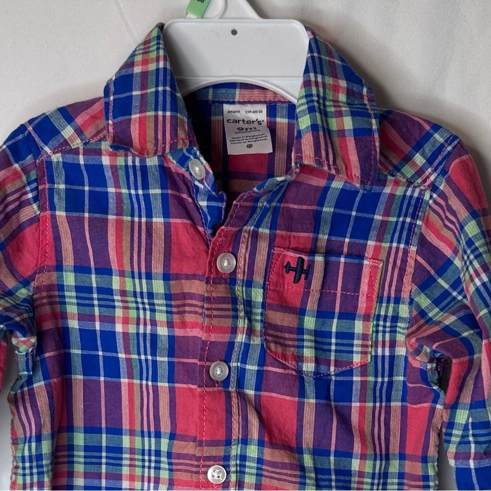 Carter's Red and Blue Plaid Button Down Shirt Boy’s Size 9M